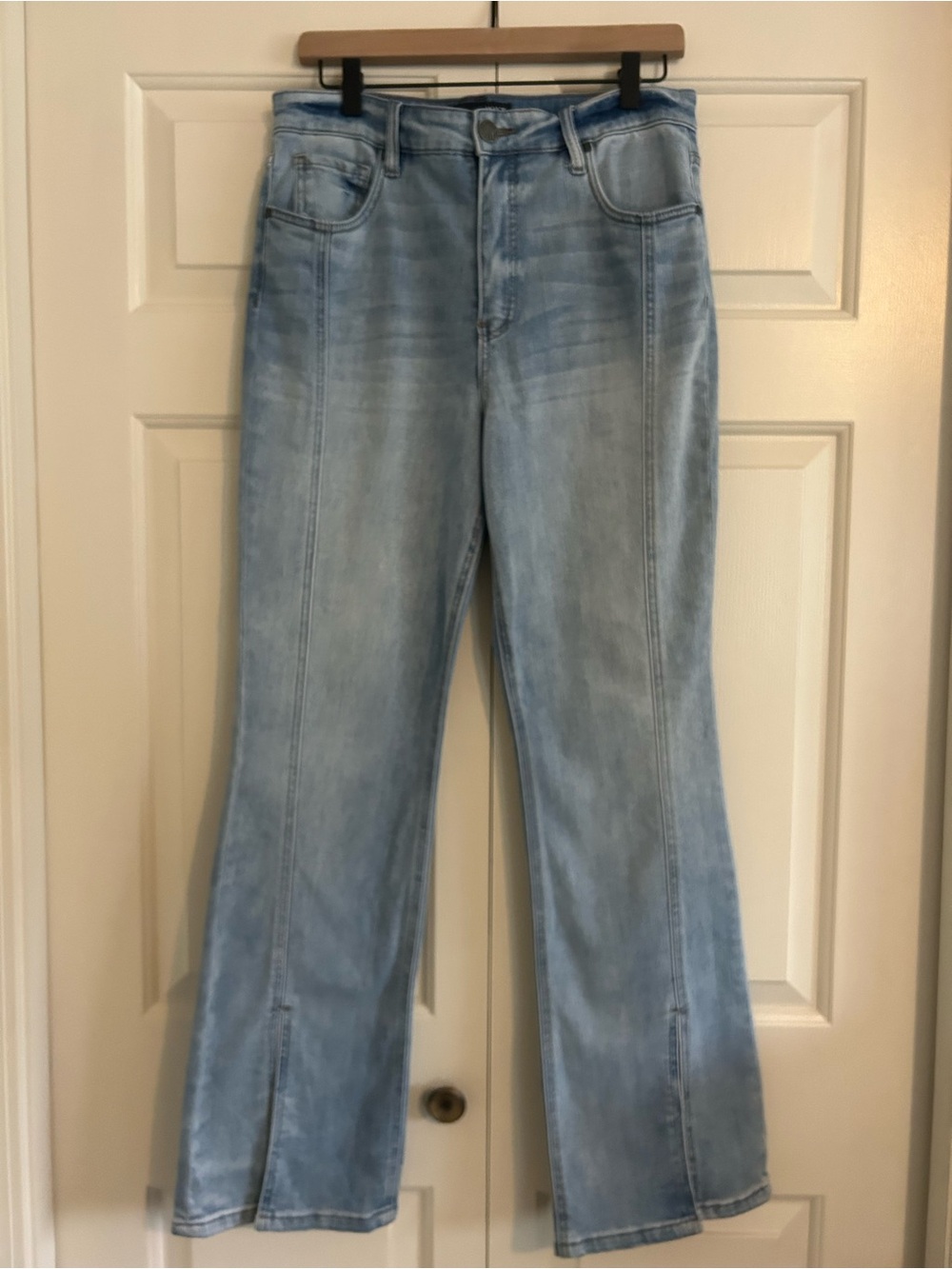 Kut from the Kloth Light Blue Wash High Rise Flare Jeans Kelsey Split Hem Sz 12